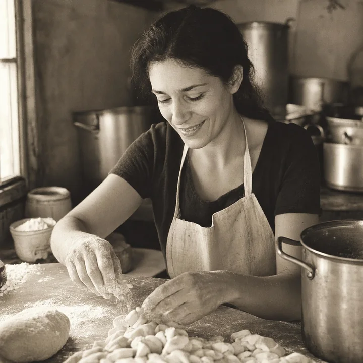 Maria durante la preparazione di un piatto